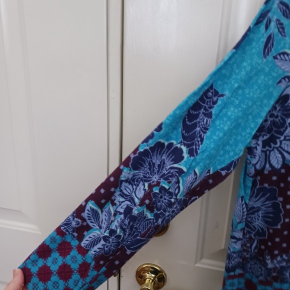 Sundance Top Womens L Henley Waffle Knit Thermal Blue Purple Owl Print - Picture 3 of 6